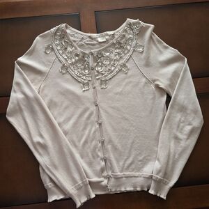 Nougat London Pinkish Cream Embellished Cardigan